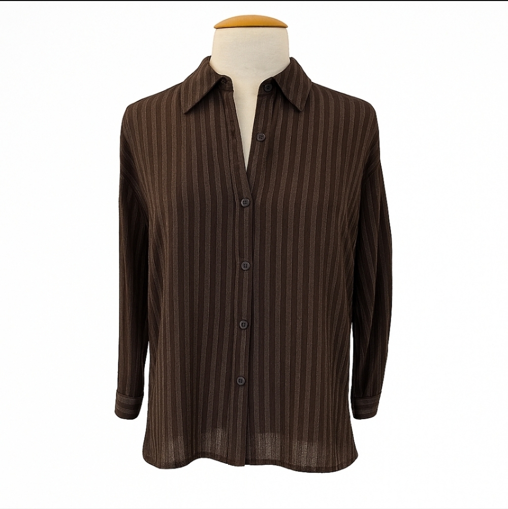 Women's Max Studio Sheer Brown Striped Shirt